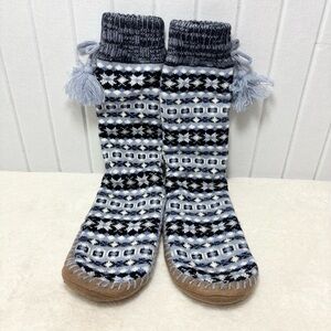 Muk Luks Blue Striped Fair Isle Slipper Sock‎ 10"